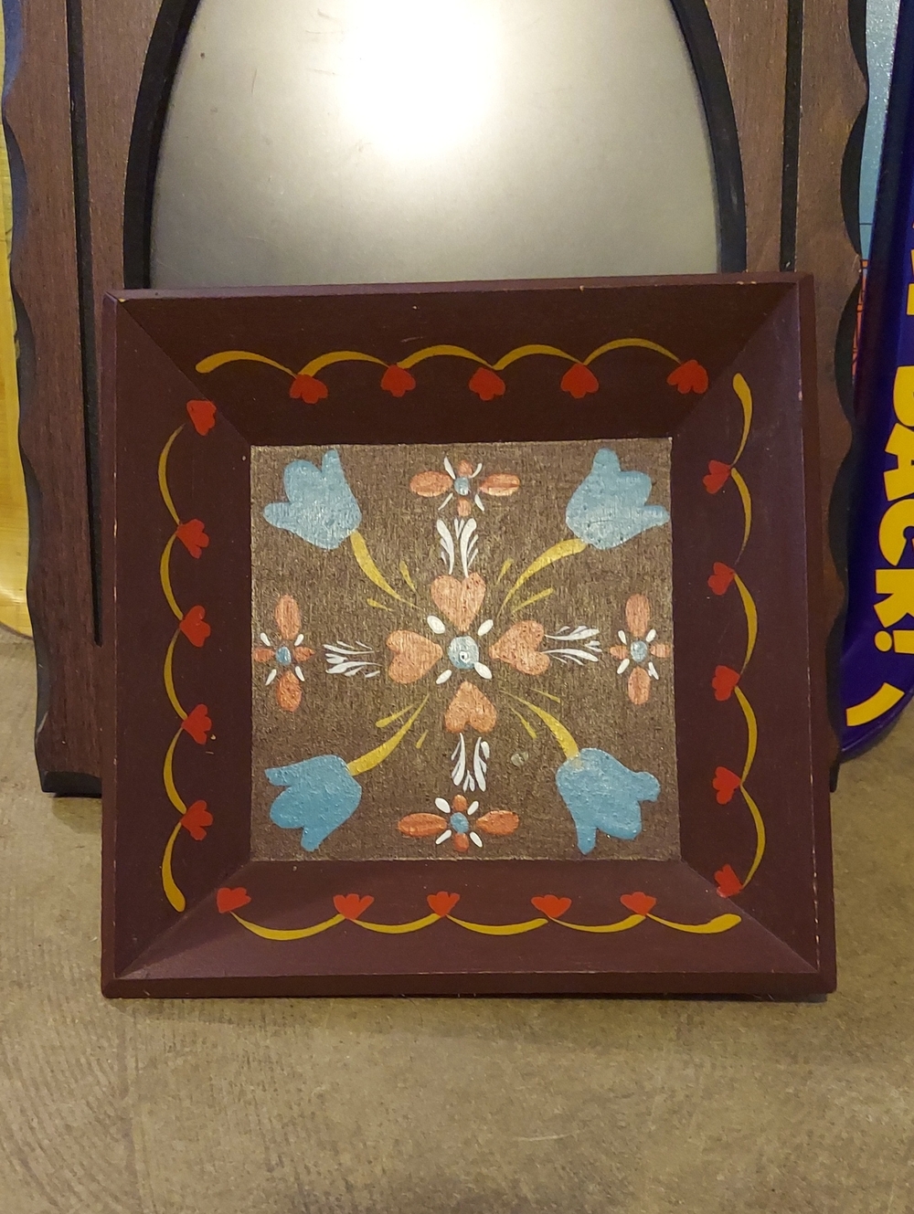 Hand-Painted Folk Art Wooden Tray - Floral Motif